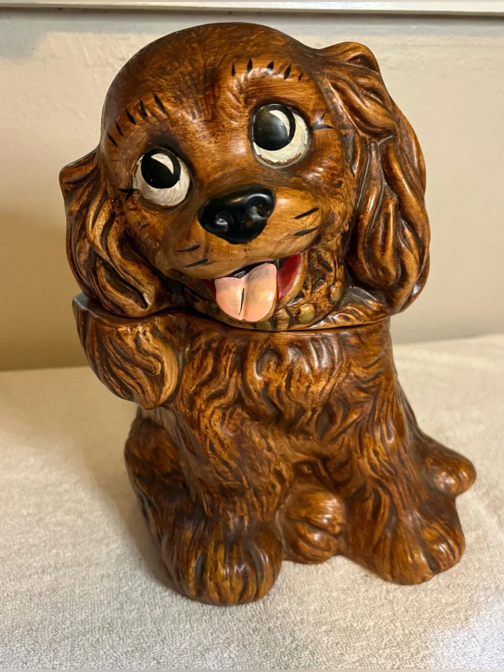 Vintage MCM Cocker Spaniel Ceramic Cookie Jar  Unmarked Treasure Craft Mold 60s